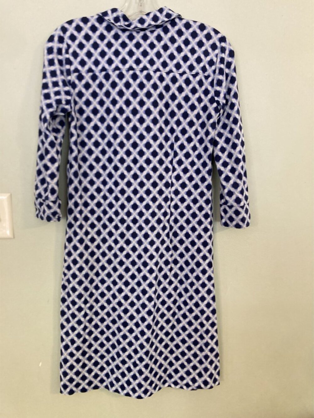 Talbots Petite Blue & White Geometric Print Dress With 3/4 Sleeves Size P Nylon - Picture 3 of 5